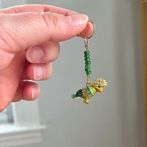 Gold and Green Cockatoo Parrot Charm Key Chain